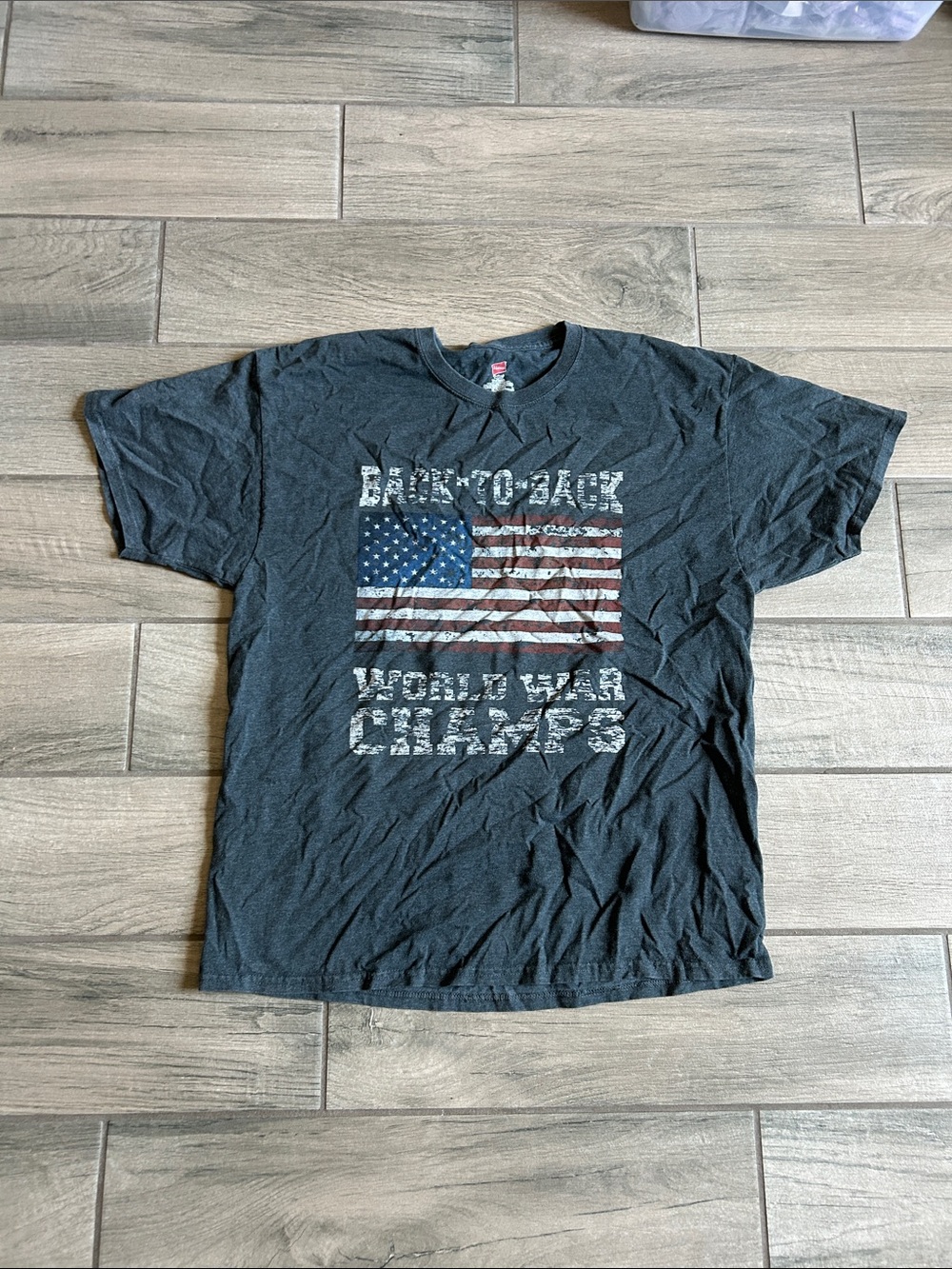 Hanes gray Short-Sleeve Tee with Distressed American Flag Graphic